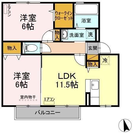 サンフローラD(2LDK/2階)の間取り写真