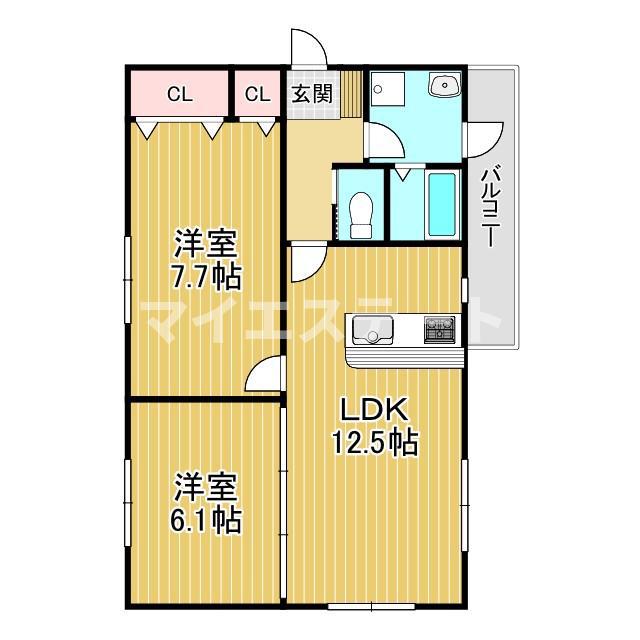 クレージュA(2LDK/2階)の間取り写真