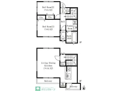 クレールヴィラ初台(2LDK/1階)の間取り写真