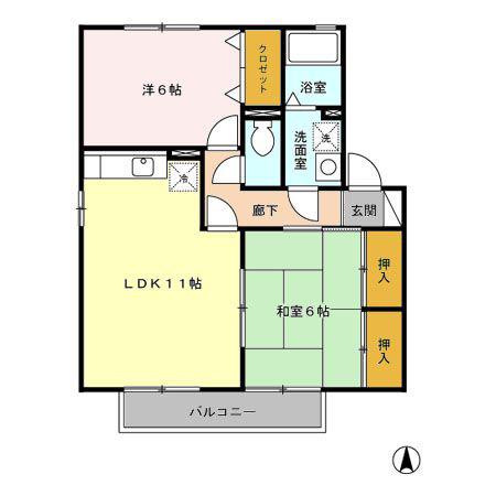 セジュールJIN(2LDK/2階)の間取り写真