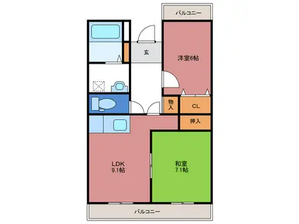 アンビシオン函南(2LDK/3階)の間取り写真