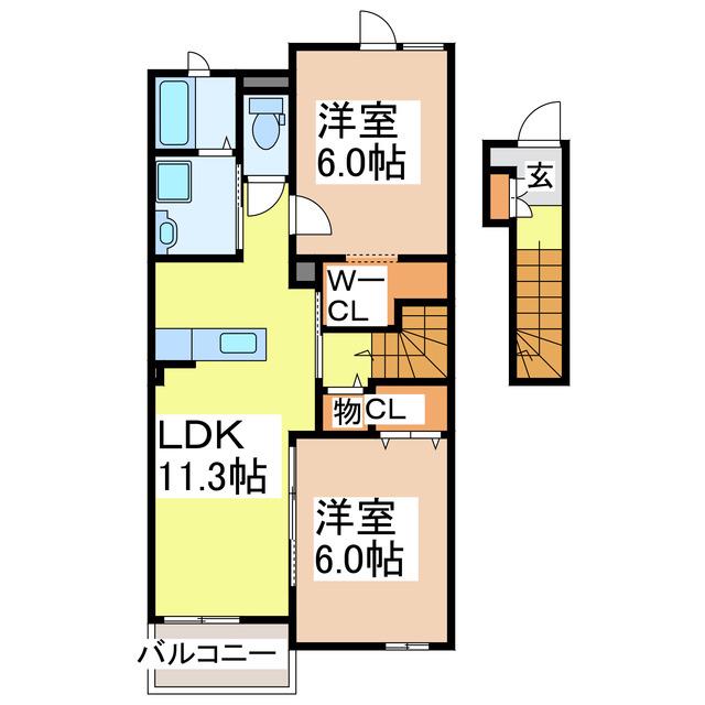 サンシャイン桜II(2LDK/2階)の間取り写真