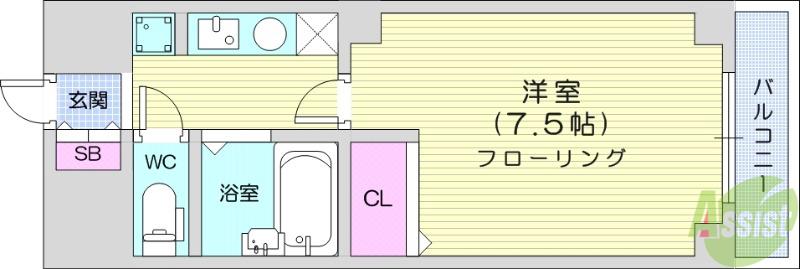 リエス若林(1K/3階)の間取り写真