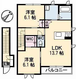 リブライスA棟(2LDK/2階)の間取り写真