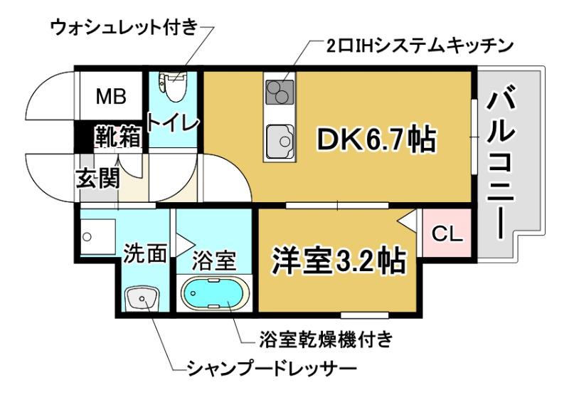 ONLYONEキセラタウンII(1DK/8階)の間取り写真
