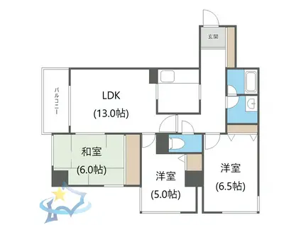 ヴィルヌーブ円山公園(3LDK/2階)の間取り写真