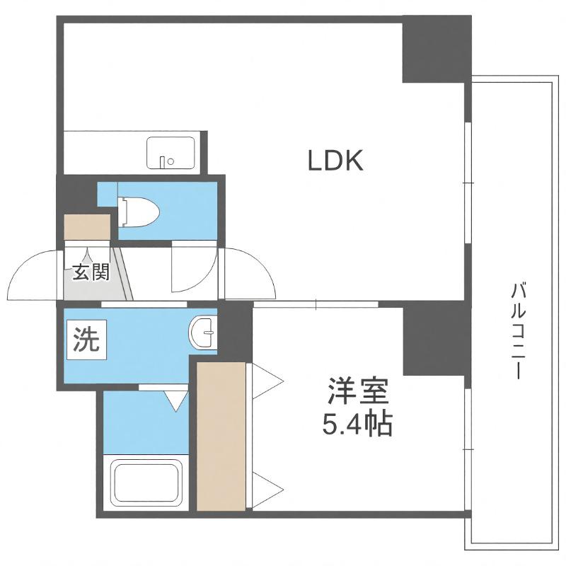 N6ウエスト11・M(1LDK/4階)の間取り写真