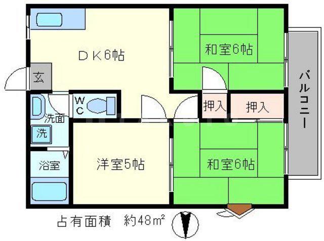 ヒカハイム宝ヶ池 B(3DK/2階)の間取り写真