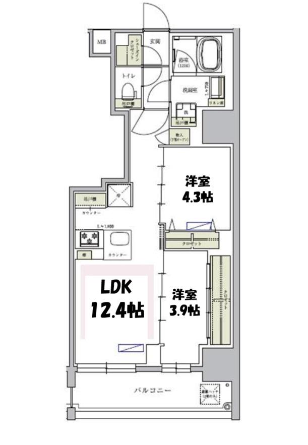 アーバネックス谷町四丁目(2LDK/2階)の間取り写真