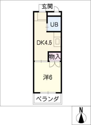 ユタカマンション(1DK/2階)の間取り写真