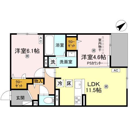 シーグレース浜甲子園(2LDK/3階)の間取り写真