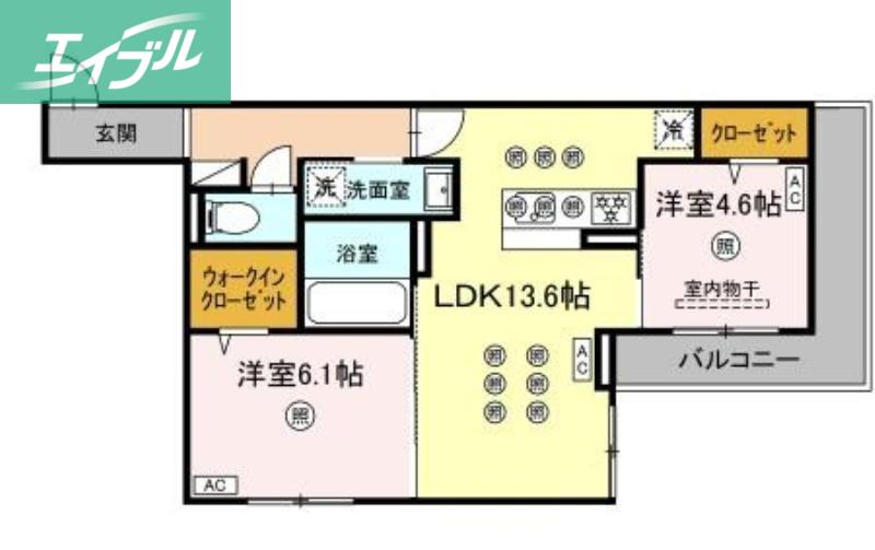トリシア西崎本町(2LDK/2階)の間取り写真