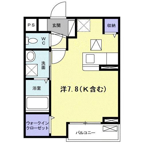 リバーサイド佐保(ワンルーム/2階)の間取り写真