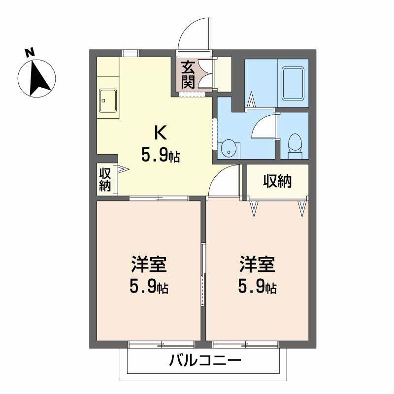 ドムス・ヒルズG館(2K/2階)の間取り写真