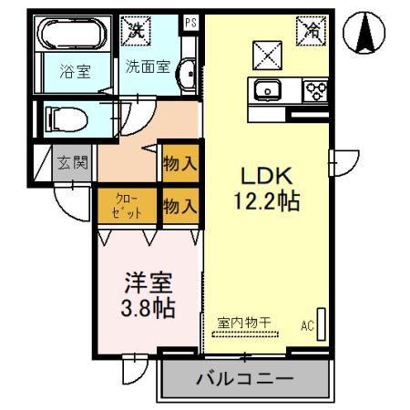 カザ オリーブ ウエスト(1LDK/1階)の間取り写真