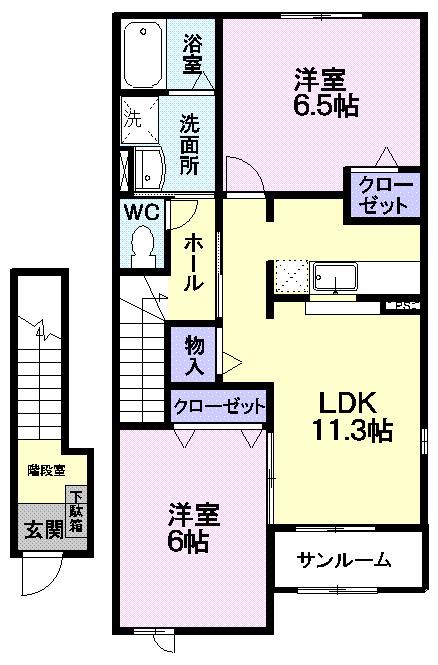 パレ・シャルウィA(2LDK/2階)の間取り写真