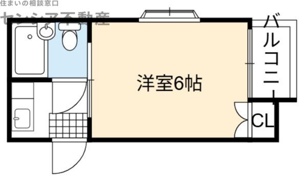 リバティー中央(1K/2階)の間取り写真