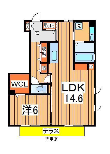 リヴィール ソワ2(1LDK/1階)の間取り写真