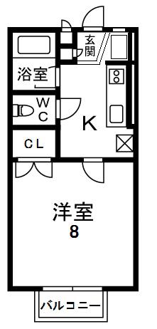 パークウッドKII(1K/2階)の間取り写真