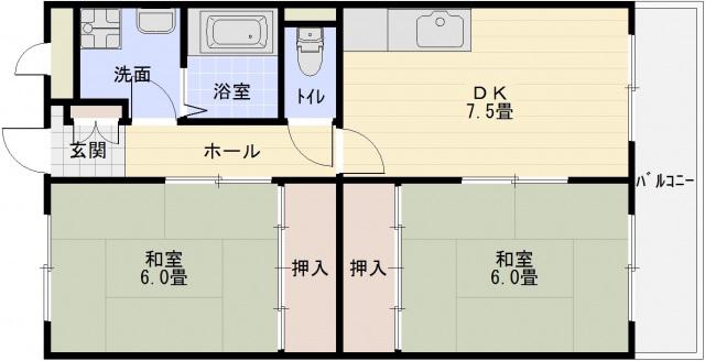 リバーサイド谷野(2DK/1階)の間取り写真