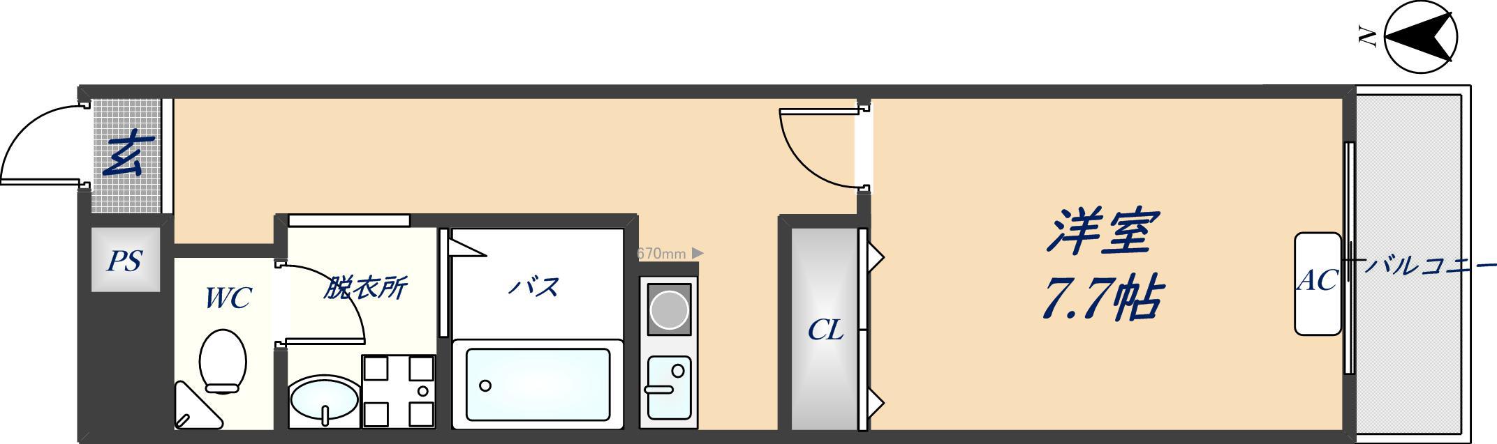 ラ ミオーネ(1K/4階)の間取り写真