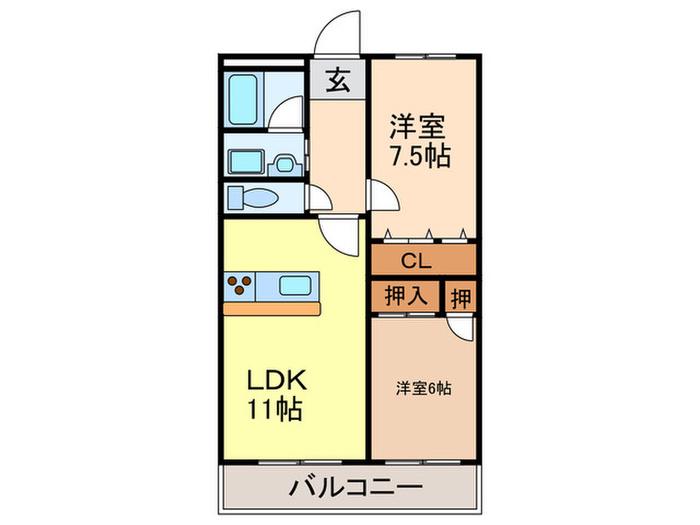 シティーライフオクムラ(2LDK/2階)の間取り写真