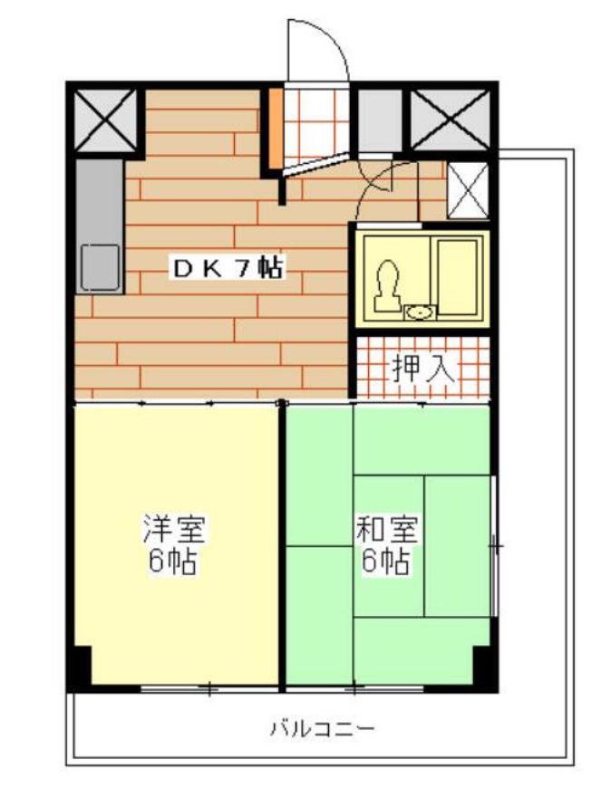 八本松マンション(2DK/13階)の間取り写真