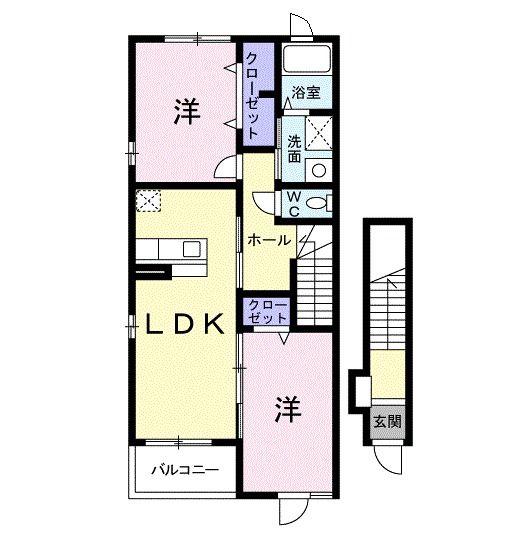 サンライトヒルズA(2LDK/2階)の間取り写真