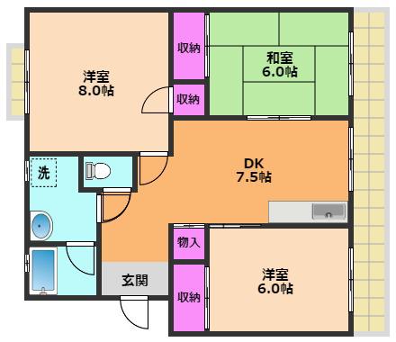 メゾンティックⅠ(3DK/3階)の間取り写真