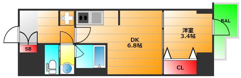 DIMORA靭公園(1DK/2階)の間取り写真