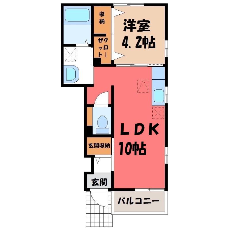 ドミール寺尾(1LDK/1階)の間取り写真