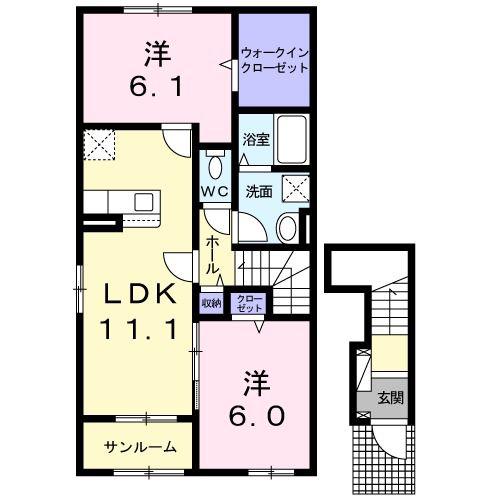 シャイン大興D(2LDK/2階)の間取り写真