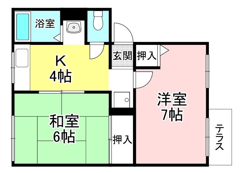 菩提樹ハイツA(2K/1階)の間取り写真