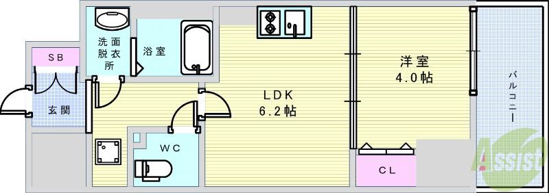TOPAZ江坂(1DK/6階)の間取り写真