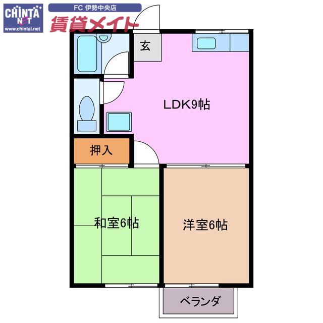 ヴィレッジ横山A(2LDK/2階)の間取り写真