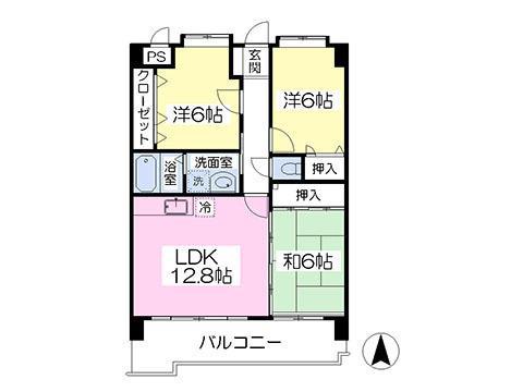 アメニティ旗崎(3LDK/4階)の間取り写真