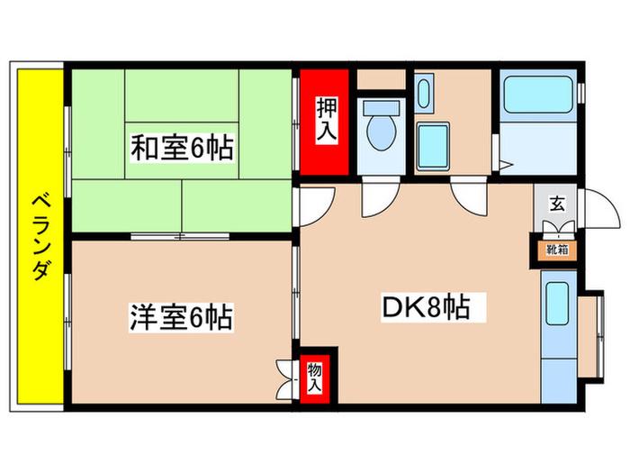 ウインベルB(2DK/2階)の間取り写真