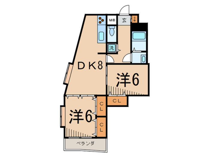 Gカレント(2DK/3階)の間取り写真