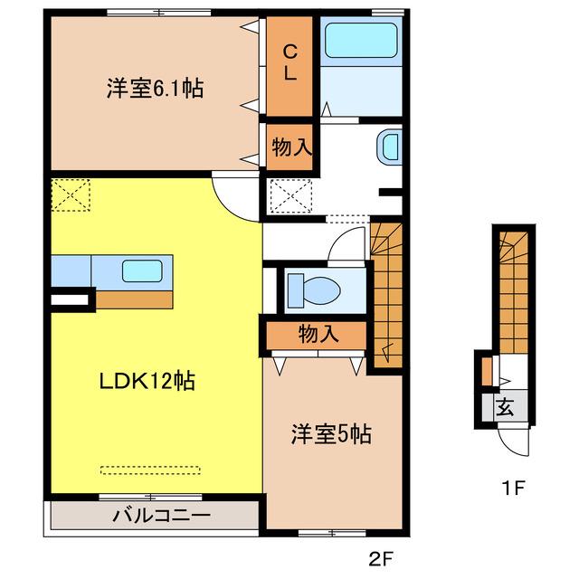 ハルミズホ(2LDK/2階)の間取り写真