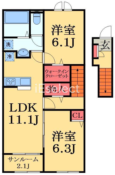 クレールB(2LDK/2階)の間取り写真