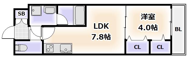 コンフォート弁天(1DK/3階)の間取り写真