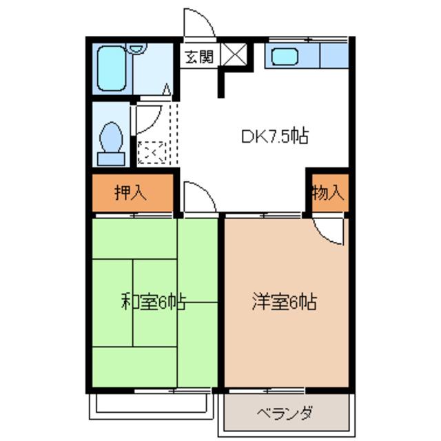 アーバイン大越A(2DK/1階)の間取り写真
