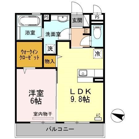 オッツ古賀島(1LDK/3階)の間取り写真