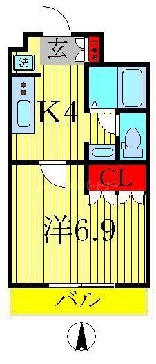 レジデンスCK(1K/1階)の間取り写真