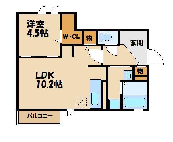 フローラII(1LDK/1階)の間取り写真