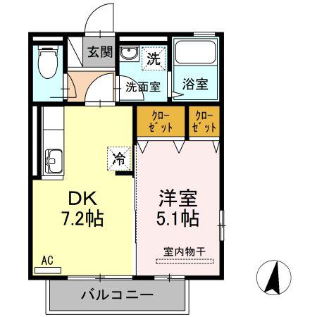ジュネスII(1DK/2階)の間取り写真