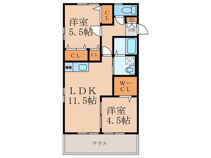リブイン若園(2LDK/2階)の間取り写真