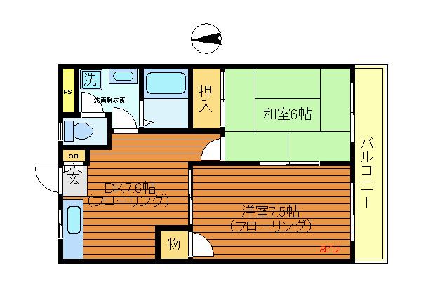 レインボーハウス(2DK/1階)の間取り写真