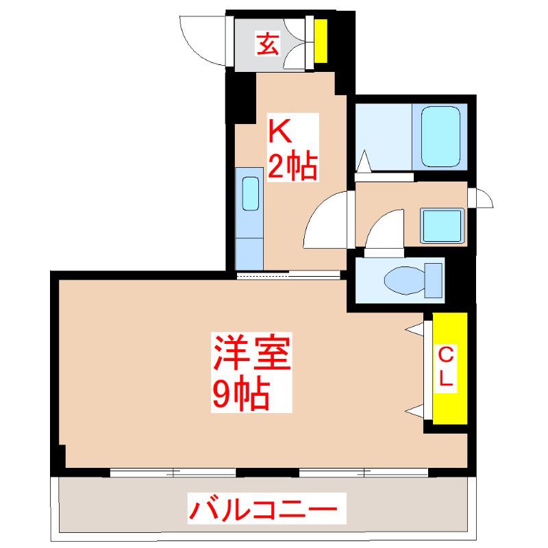 エクシード騎射場(1K/4階)の間取り写真