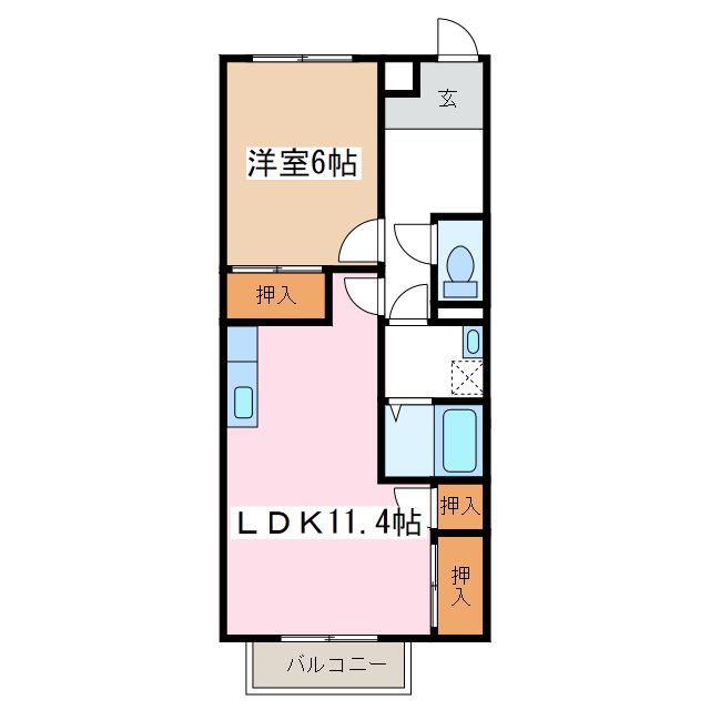 レジデンス筒井II(1LDK/2階)の間取り写真
